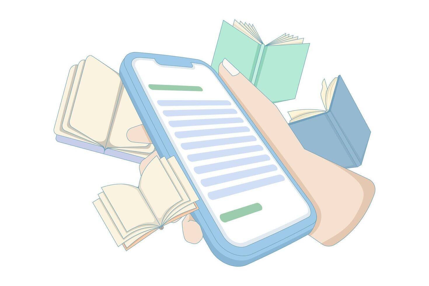 Immagine: 68804003-concetto-di-un-mano-tenere-un-smartphone-con-un-e-book-e-un-e-book-lettore-mano-tenere-un-smartphone-con-un-libro-lettura-app-piatto-illustrazione-per-sito-web-e-bandiera-design-vettoriale