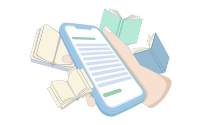 Immagine: 68804003-concetto-di-un-mano-tenere-un-smartphone-con-un-e-book-e-un-e-book-lettore-mano-tenere-un-smartphone-con-un-libro-lettura-app-piatto-illustrazione-per-sito-web-e-bandiera-design-vettoriale
