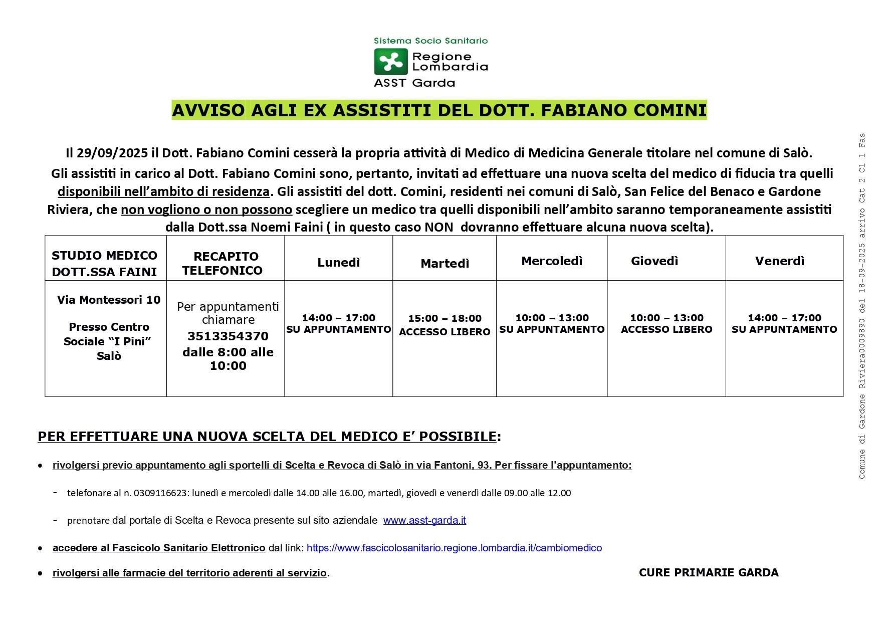 Immagine: Avviso cessazione Dr Comini e inserimento Dr.ssa Faini a Sal�_page-0001